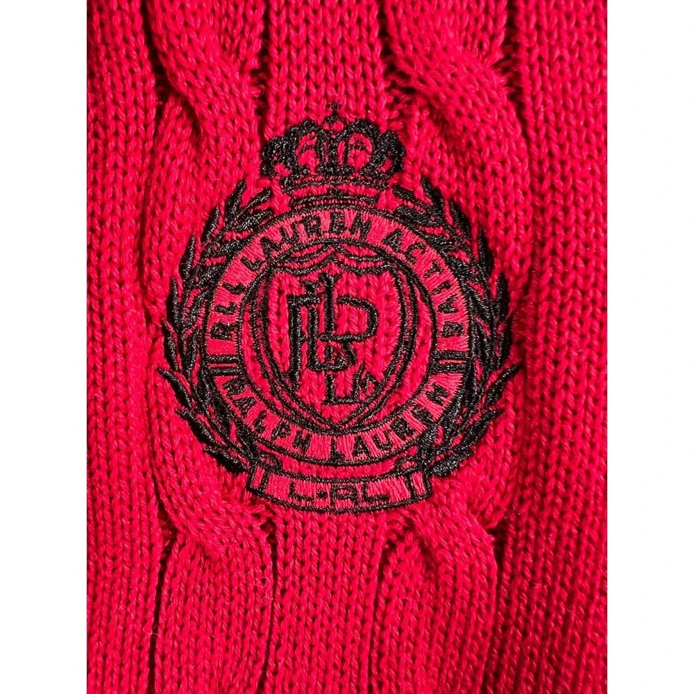 Lauren Ralph Lauren Active Cardigan Sweater Womens Medium Red Crest Cable Knit - Picture 4 of 11